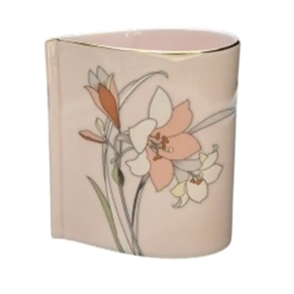 Vintage 80s Yamaji Japanese Vase Tear Drop Floral Pink Gold Lilly Unique Retro